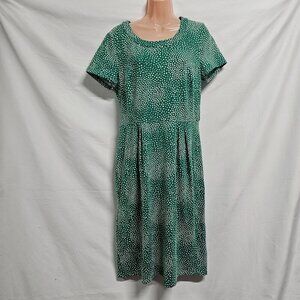 Boden Women Knee Dress Size 10L Green Round Neck Short Sleeve Waist Pleated